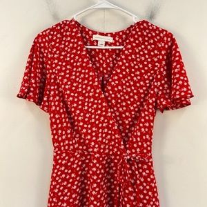 Monteau Los Angeles Red Floral Midi Dress Sz M